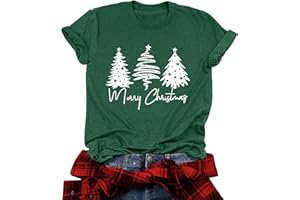 tiorhooe Christmas T Shirts 2025 Women Xmas T Shirt Ladies Funny Christmas Tshirt