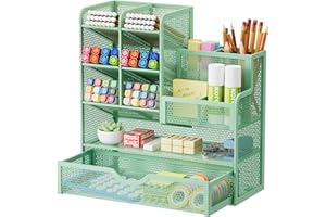 Marbrasse Organizer Scrivania in Rete,Organizer per Cancelleria,Portapenne,Multifunzione,Portaoggetti da Scrivania e Cassetto per Casa e Ufficio (Verde)