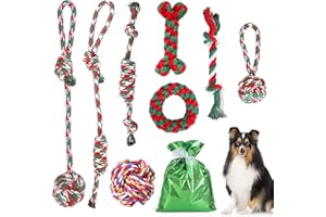 Cymax 8 Pezzi di Giocattoli per Cani di Natale,Natale Denti Interattivi Chew Toys,Giocattoli per Cani in Peluche corda per cani giocattoli di Natale Perfetto per Cani di Taglia Piccola,Media e Grandi