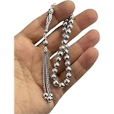 Birincihane Oksitli G&uuml;m&uuml;ş Tesbih, 1000 Ayar, Mat G&uuml;m&uuml;ş Rengi, 22 Cm Uzunluk, 17 Gram, El İş&ccedil;iliği, &Ouml;zel Tasarım P&uuml;sk&uuml;ll&uuml;