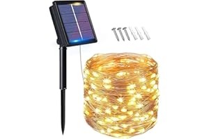 flintronic Solarne łańcuchy świetlne na zewnątrz, oświetlenie ogrodowe (100 diod LED, 8 trybów), 10 m, automatyczne włączanie/wyłączanie, oświetlenie z drutu miedzianego, wodoodporne dekoracyjne