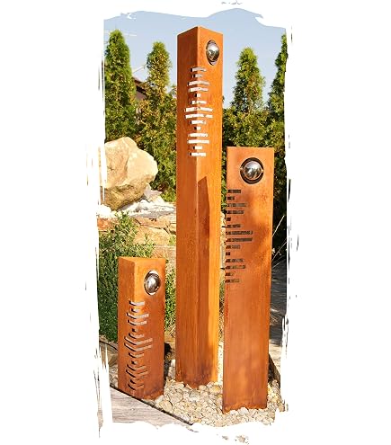 Gartenstab Aus Edelrost Mit 4 Edelstahlkugeln – 200 Cm Hohe Skulptur, Wetterfest & Handgefertigt