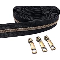 Goyunwell Brown Zipper Tape By The Yard – #5 Nylon Zipper With Antique Bronze Teeth & 20 Pulls, 10 Yards Long
