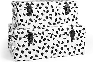 Beautify Storage Trunks Set of 2 - Black & White Leopard Print Velvet Storage Chests with Black Handles, Stylish Stackable Bedroom Storage for Bedroom, Living room, Dressing room