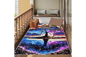 Tehocwiz 61x87 cm Kit Tapis Point Noué à Faire Latch Hook Kit de Tapisserie Kits de Crochet de Loquet Tapis Noué à Nouer Soi-Même Kits pour Adultes Débutants Point de Croix