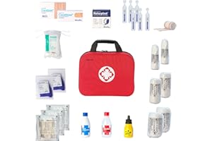 FERRETELIX® Botiquin neceser primeros auxilios con dotacion 25 cm x 20 cm x 8 cm Completo Emergencia, Para Viaje y Acampada, Coche, Supervivencia, Excursión, Montaña, Senderismo, Aventura, Rojo. G