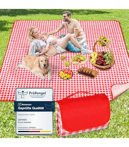 Couverture Pique-Nique Imperméable 200x150 Cm – Tapis Plage Pliable, Anti-Sable, Poche Secrète, Camping Rando Festival (Haus Projekt)