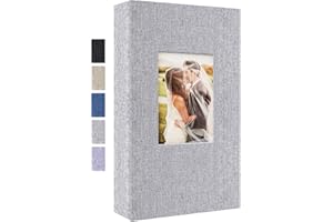 WOODFIB Álbum de fotos, 300 bolsillos para fotos de 6 x 4, álbum de lino con páginas negras de 10 x 15 cm, adecuado para aniversarios de boda, fiestas, regalos de cumpleaños (gris)