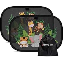 Tende Parasole Auto Per Bambini 48x30cm - Nere Con Disegno Elefante, Protezione UV - Foto 6