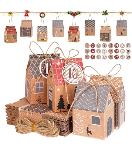 Bluelves Calendrier De L'Avent à Remplir 24 Boîtes Kraft Avec Autocollants - DIY Noël