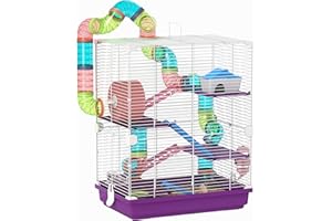 PawHut Cage pour Hamster Rongeur 4 étages avec Tunnels mangeoire Roue Maison échelles dim. 46L x 30l x 58H cm Violet
