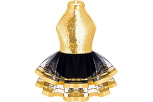 inlzdz Vestido Lentejuelas de Danza para Niña Maillot de Gimnasia Rítmica Circo Vestido de Baile Latino Jazz Disfraz de Bailarina Ballet para Fiesta Navidad Carnaval