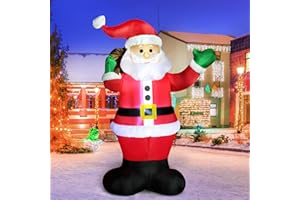 Joiedomi - Papá Noel gigante hinchable de 1,8 m con luces led y bolsa de transporte de regalo para decorar el patio o el jardín en Navidad, decoración de interiores y exteriores