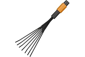 Fiskars Rastrellino, Testa di attrezzo, Con 7 denti, Larghezza: 12 cm, Denti in acciaio, Nero/Arancione, QuikFit, 1001412