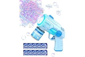 ACCOF Pistola a Bolle per Bambini, Automatica Macchina di Sapone con 10 Pezzi Particella Concentrata a Bolla, 6000 + Bolle/Min, Luce LED, Estate per Festa/Spiaggia/Compleanno/Matrimonio(Blu)