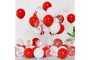 BALLOON DANCE Ballons Rouges Blancs, 50Pcs 12 Pouces Ballons Blancs Rouges avec Ballons à Confettis Rouges pour Garçon Baby Shower Fête Mariage Anniversaire Carnaval Baptême Fiançailles Remise des Diplômes