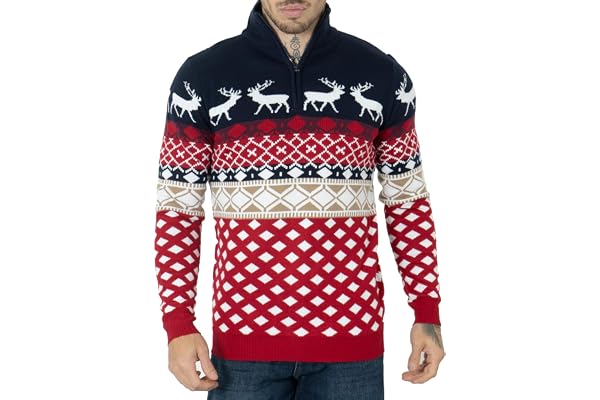 Noroze Jultröja för män, ”Fair Isle”-tröja, tjock, stickad jultröja för kvinnor, unisex, pullover, brittiska storlekar S–2XL