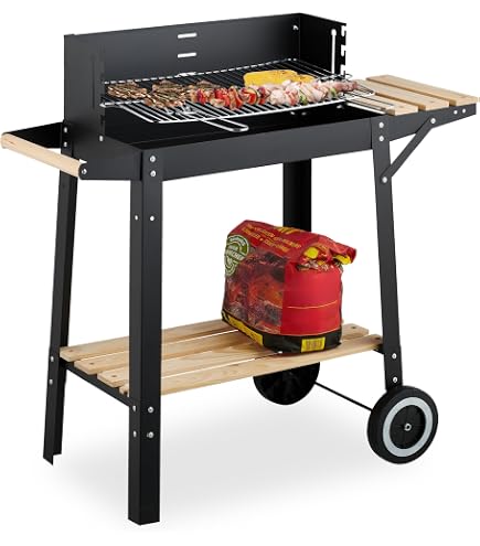 Outsunny Barbecue Au Charbon De Bois Réglable En Hauteur Avec Roues - 83x37x87 Cm