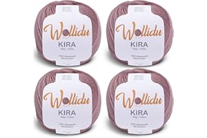‎WOLLIDU Wollidu Kira 100% Baumwolle zum Stricken und Häkeln 4 x 50g Set Häkelgarn Strickgarn - Hellbraun