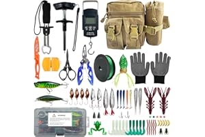 L PATTERN 63 PCS Angelzubehör Set Komplett Profi Koffer, Angelzubehör Set Enthält Multifunktionale Angelzange Set, Angelschnur, Wobblers, Angelzubehör, Angelköder Set, Anti-Rutsch-Handschuh