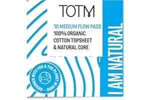 TOTM Natural Pads with Organic Cotton & Renewable Woodpulp | Medium - Pack of 10 | Breathable Period Care with Secure Wings & Compostable Wrappers | Eco-Conscious & Gentle Sanitary Towels
