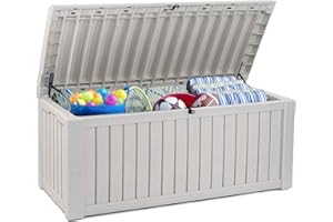 Koll Living - Arcón/asiento de 570 L.100% resistente al agua. Con ventilación. Moderna imitación de madera., Weiß