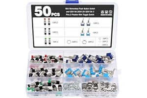 eROOSY 50PCS Mini Switch, 30PCS Mini Momentary Push Button Switch and 20PCS 125V 6A 250V 2A 120V 5A 3 Pins 2 Position Mini Toggle Switch for DIY and small power electronic projects