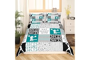HOMEWISH Mädchen Cheerleading Bettdeckenbezug Cheerleader liebt Bettbezug für Kinder Teenager Erwachsene Schlafzimmer Deko geometrisch Kariertes Bettwäsche Set Sterne Streifen Bett Set, 135 x 200 cm