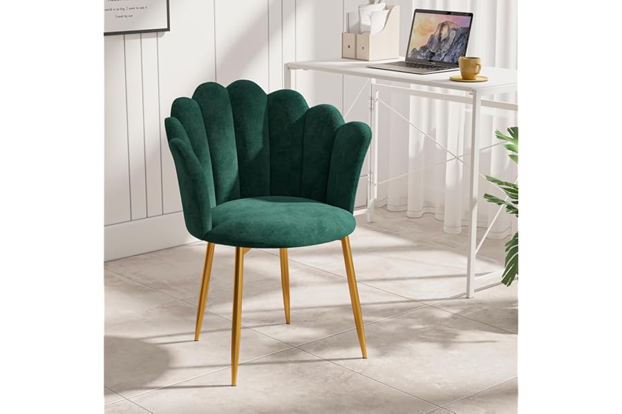 Modern Armchair Tub Chair, Velvet Vanity Dressing Table Chair with Curved High Back and Gold Plating Metal Legs for Bedroom, Living Room, Reading Nook, Green