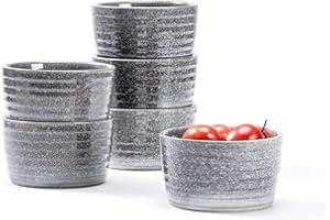 Henten Home Pirottini Ceramica per Soufflé di 6 x 240ml, Ciotole in Ceramica per Creme Brulee, Stampi da Soufflé in Porcellana per Muffin, Cupcake e Budini - Glassa di Reazione, Grigio