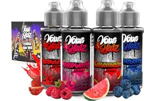 VAPE HEDZ Vape Juice No Nicotine - Four Pack Fruit E Liquid - 100 ml E Juice - Vape Fluid 70/30 Ratio - Vape Kit Gift for Men and Women - 400 ml Short Fill E Cigarette Vape Liquid - No Tar Or Tobacco