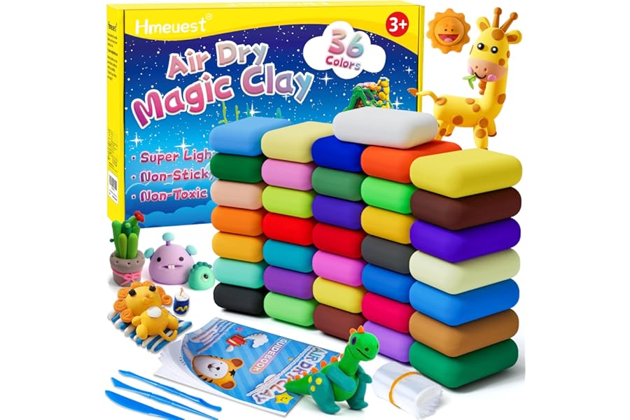 Air Dry Clay, 36 Colors Modelling Clay Kit for Kid, Ultra Light Non-Toxic Air Drying Clay, with Tools & Guidebook, Arts and Crafts Kits for Kids Boys Girls Toys