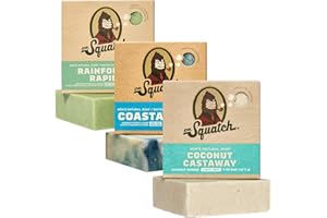 Dr. Squatch Natural Bar Soap for Men - Cold Process Soap with No Harmful Ingredients - Coconut Castaway, Rainforest Rapids and Coastal Mist (5 oz, 3-Pack)
