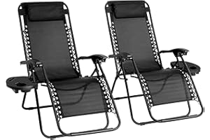 Sedol Zero Gravity Chairs Set of 2 - Heavy Duty Textoline Outdoor Gravity Chair - Reclining & Folding Garden Chairs with Cup Holder and Headrest - Sun Loungers for Garden, Decking, and Patio (Black)