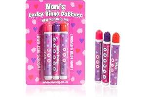 evelay Best Nan Bingo Dabber Set | 3 Colour Markers in Purple Pink Red | Smooth No-Mess Ink | Easy-Grip Pens for Bingo Nights | Fun Gift for Nan Family Games