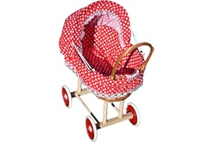 5665 Puppenwagen aus Weide und Holz in Handarbeit mit Decke und Kissen