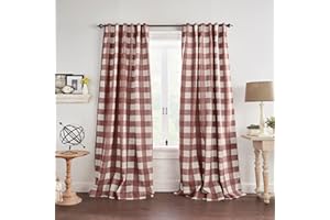 Elrene Farmhouse Living Grainger Buffalo-Check Blackout Window Curtain, Polyester,Linen, Red, 52"x84" (1 Panel)