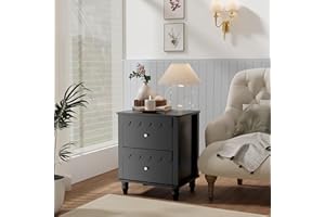 UEV Set di 2 Comodini, Tavolino Laterale con Design a Onde, Tavolino da Divano Colorato, 2 Cassetti Portaoggetti, per Soggiorno, Camera da Letto, Ufficio, 50 x 40 x 60 cm, Nero