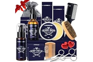 Valentine's Day Beard Care Kit for Men, LIONMANE Beard Grooming Kit- Beard Balm, Beard Wash & Oil,Comb, Brush, Scissors, Hair Thinning Comb, Anniversary Birthday Gifts for Husband/Boyfriend/Dad/Him