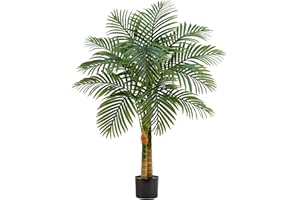 TXABL Artificial Palm Tree Indoor Plant 120CM Tall Fake Tropical Palms Tree in Pot Faux Areca Palm Plants with Real Bark Design for Home Office Living Room Bedroom Farmhouse Outdoor Decor