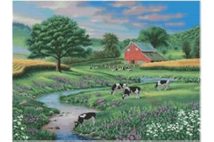 Maydear gestempelte Kreuzstich-Sets 14CT vorgedruckte Kreuzstich-Stickerei-Starter-Kit für Erwachsene Anfänger - Cow Farm 58 × 45 (cm)