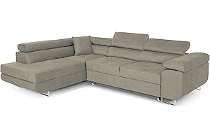 ‎COMFORTINO FURNITURE COMFORTINO FURNITURE Ecksofa mit Schlaffunktion PASTI L-Form, Sofa Couch mit Bettkasten, 3-Sitzer Eckcouch, Schlafsofa für Wohnzimmer, Big Sofa Couch mit Schlaffunktion (Bouclé Beige, Ottomane Links)