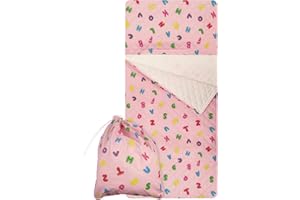 PANINI TESSUTI Set Asilo, Sacco nanna e sacchetto per Bimbo e Bimba da 2 a 6 Anni - Tessuto Trapuntato 100% Cotone Letterine Rosa Copertina Asilo