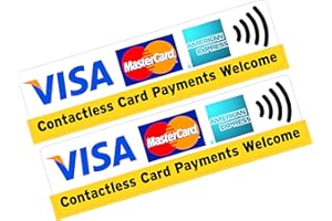 PRINTWHIZZ 2X Contactless Card Payments Welcome Visa MasterCard AMEX Credit Card Sticker Printed Vinyl Shop Taxi