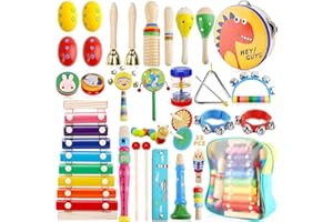 MZJAUVF 33Stück Musikinstrumente für Kinder, Musikinstrumente Musical Instruments Set, Holz Percussion Set, Xylophone für Kinders, Percussion Instrumente Kinders, Montessori Spielzeug ab 1 2 3 Jahre