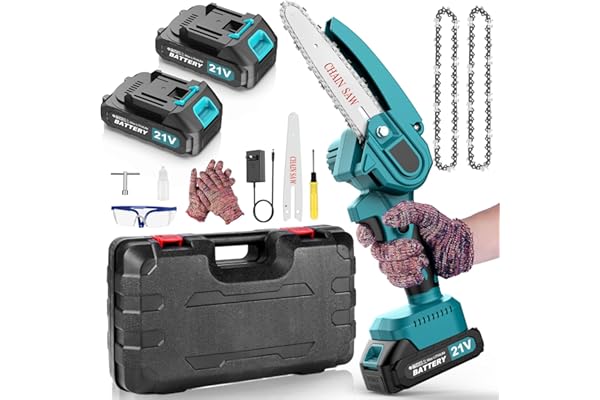 Yospinber 6'' Mini Motosierra Bateria con 2 Baterías de 2000 mAh, Motosierra Inalámbrica Portátil, Sierra Electrica Podar Arboles, Ajuste sin Herramientas para Podar Árboles de Jardinería