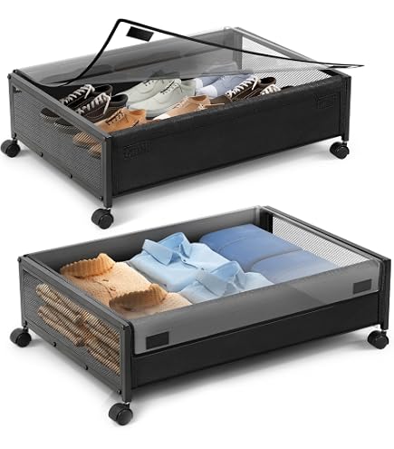 2-Pack Under Bed Storage Containers With Wheels - 30.5" X 17" X 5.5", Clear Top, Sturdy PP Board Bottom, Collapsible, For Clothes, Blankets, Toys