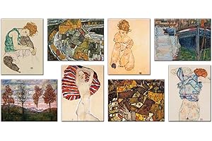 LuxHomeDecor Quadri Egon Schiele 8 Pezzi 40x30 cm Stampa su Tela con Telaio in Legno Arredamento Arte Arredo Moderno