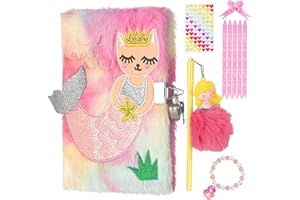 TPIVG Bambina Diario con Lucchetto e Penna, Carino Ragazze Peluche Diario Segreto, Diario con 160 Pagine Foderate per Scrivere e Disegnare, Regalo Di Natale Di Compleanno (Pink Mermaid)