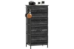 HOMCOM Chest of Drawers, Dresser for Bedroom with 4 Fabric Drawers, Tall Storage Unit with 4 Pockets, 2 Hooks and Steel Frame for Living Room, Hallway, Black